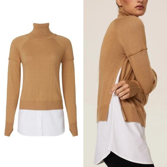 KF/Kaufman Mixed Media Sweater Turtleneck Wool Blend Knit Camel & White XL - Picture 1 of 11